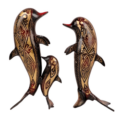 Multicolor Pair Of Dolphin In Brass