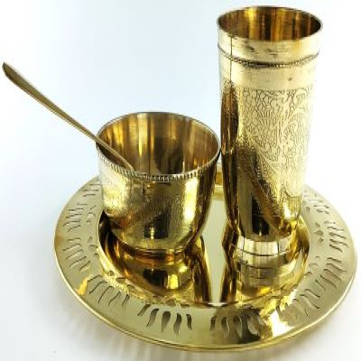 Brass Lotus Puja Thali Set. (Set of 4 Items)